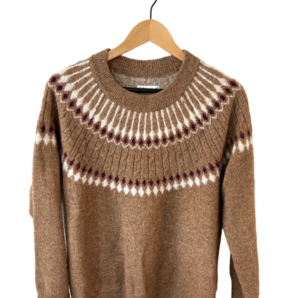 Croft & Barrow Fair Isle Sweater – Tan Cream Burgundy Pattern, Size XS